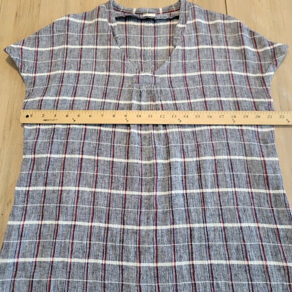 POETRY Dress Linen Blend MIDI Shirt U.S. 2 Lagenlook Relaxed Fit Plaid - Picture 6 of 10
